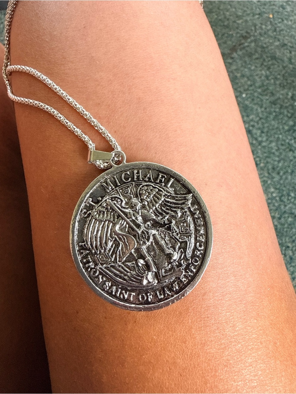 Saint Michael Silver-Tone Medallion Necklace